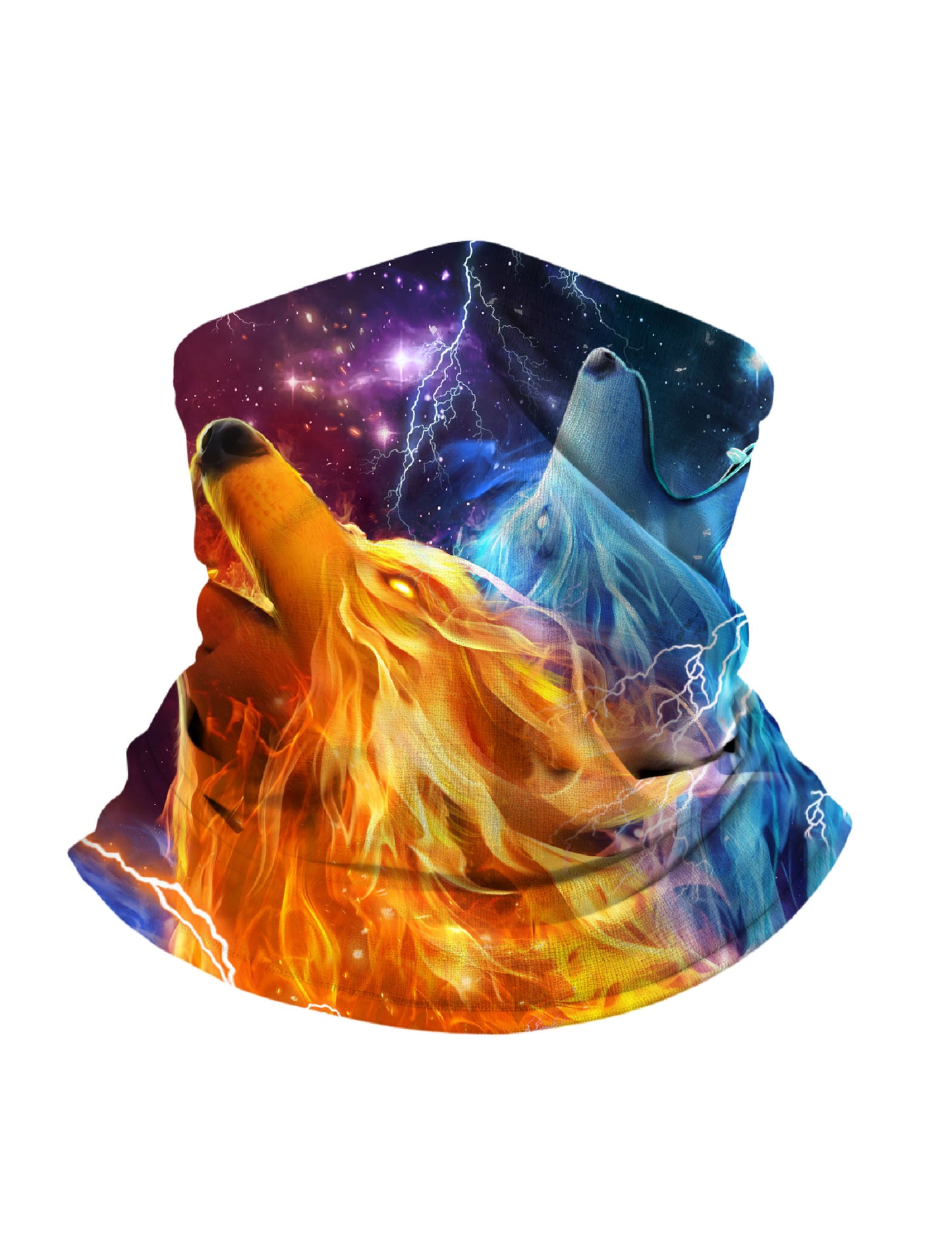 Unisex Pullover Hoodie with 3D All Over Print: Fire Wolf Howling Amid Galaxy Nebula & Lightning, Aesthetic Streetwear, Soft Cotton Blend, Loose Fit