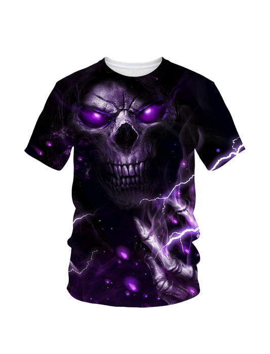 Men Women 3D All Over Print Skull Lightning T-Shirt Purple Glow Horror Style Graphic Sweatshirt