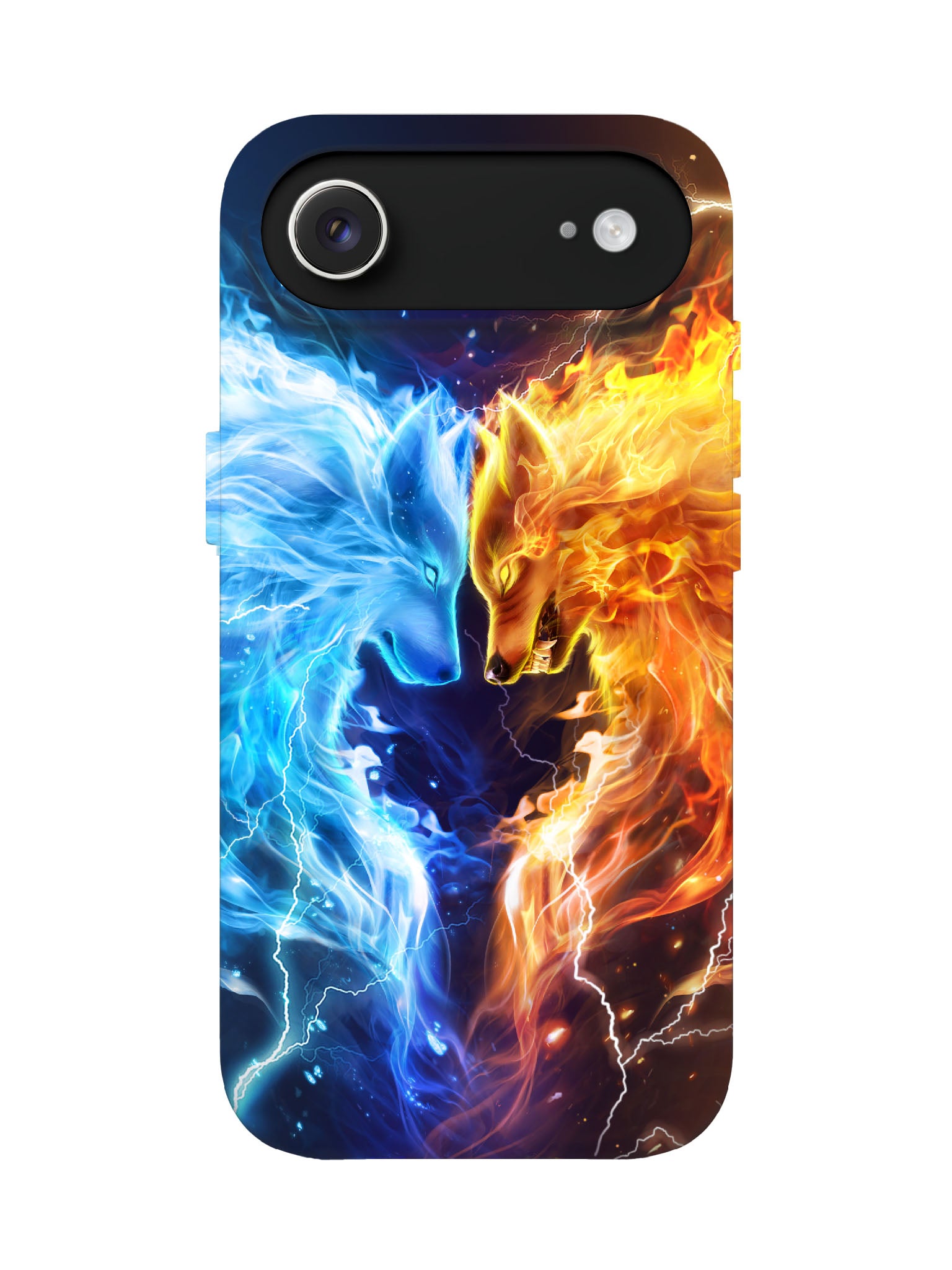 Fire and Ice Wolves Edgy Cyberpunk Tough Phone Case