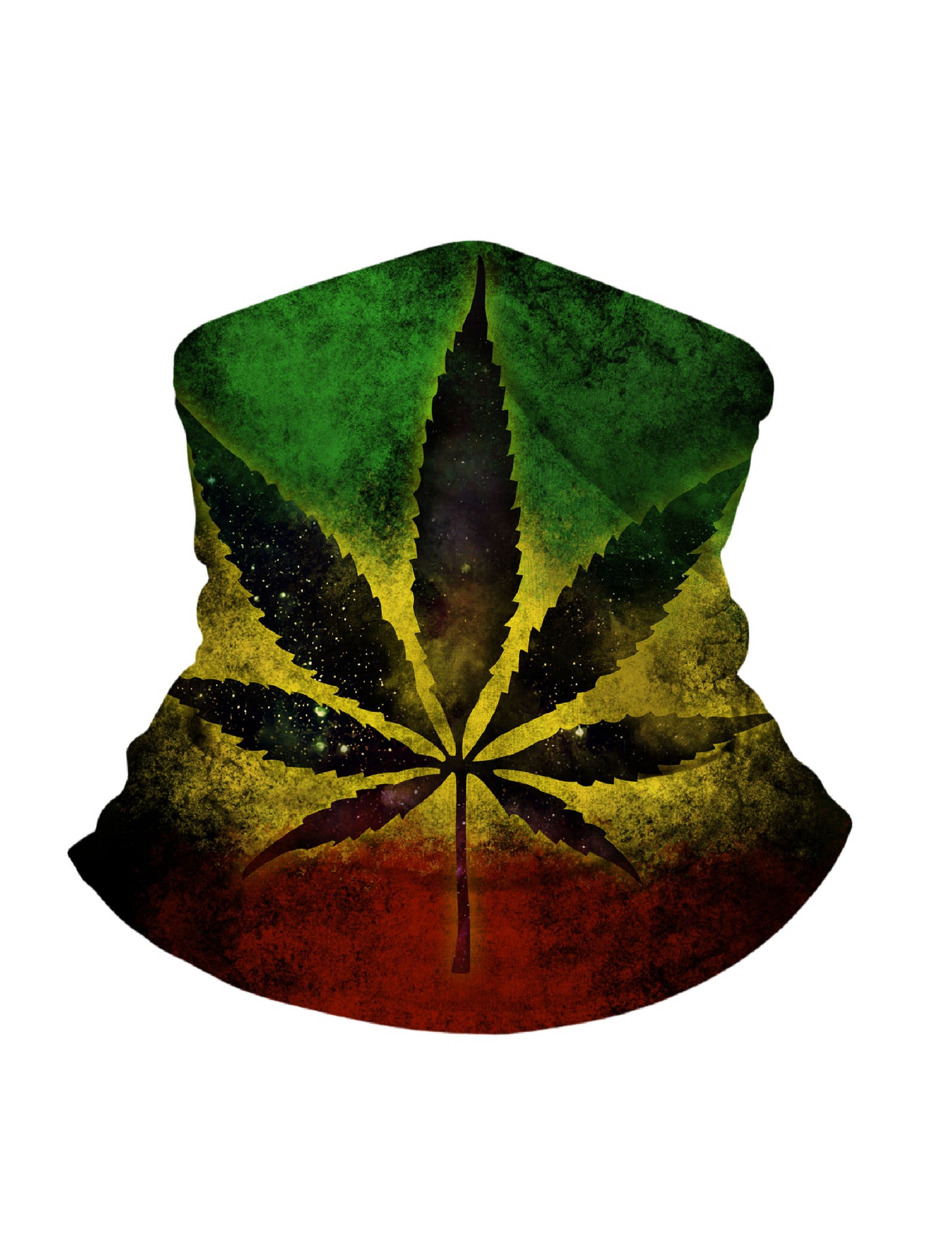 Neck Gaiter 3D all over print galaxy cannabis leaf in Rasta colors, Streetwear unisex breathable fabric for outdoor use