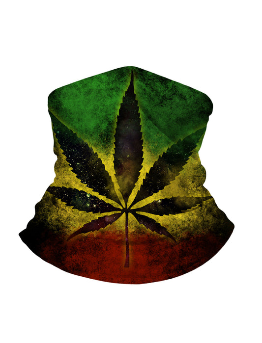 Neck Gaiter 3D all over print galaxy cannabis leaf in Rasta colors, Streetwear unisex breathable fabric for outdoor use