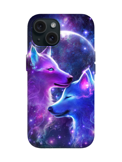 Cosmic Wolf Duo Edgy Cyberpunk Protective Phone Case