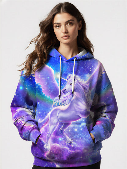 3D All Over Print Unicorn Galaxy Hoodie for Men Women, Cosmic Fantasy Pullover Sweatshirt