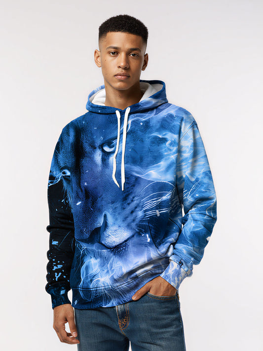 Blue Smoke Lion Outdoor Streetwear Unisex 3D All Over Print Hoodie Majestic Cotton Blend Comfort Fit