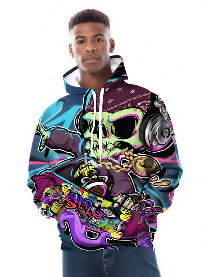 Graffiti Skull DJ 3D Print Hoodie | Oversized Streetwear Pullover