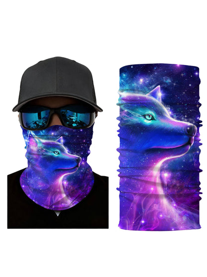 Unisex Neck Gaiter with 3D all over print featuring galaxy nebula wolf, Aesthetic style, breathable fabric, soft stretchy, UV protection for outdoor activities