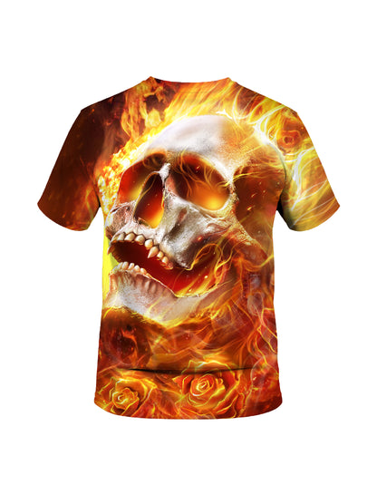 Flaming Skull Rose 3D All Over Print T-Shirt for Men Women edgy streetwear style