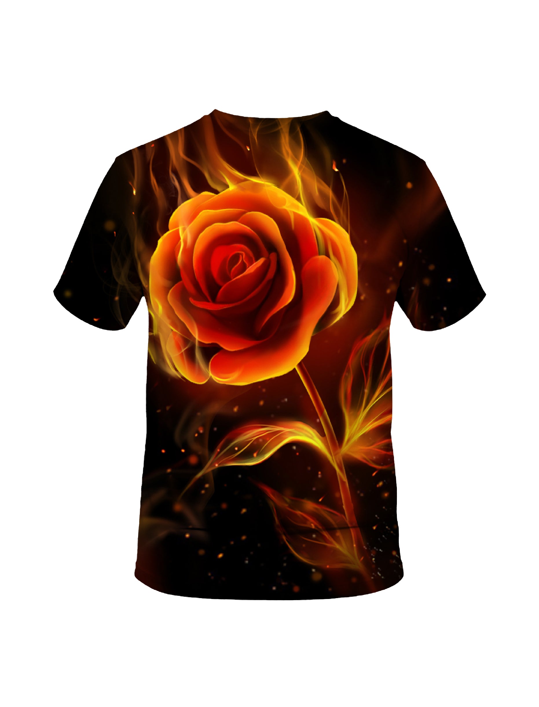 3D Flaming Rose All Over Print T-Shirt for Men Women, Fire Flower Graphic Streetwear Sweatshirt