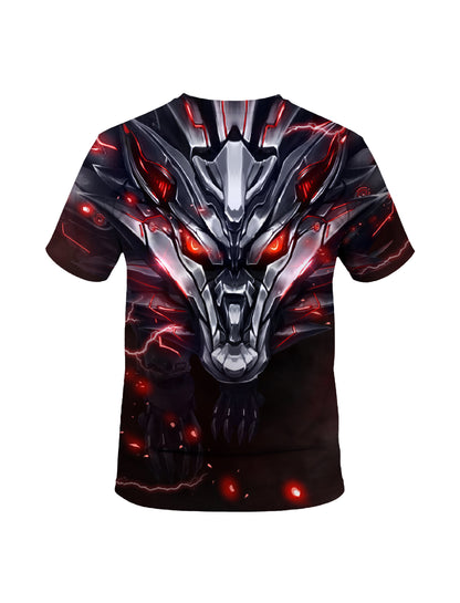Men Women 3D All Over Print Cyber Dragon T-Shirt Sci Fi Glow Red Eyes Graphic Pullover