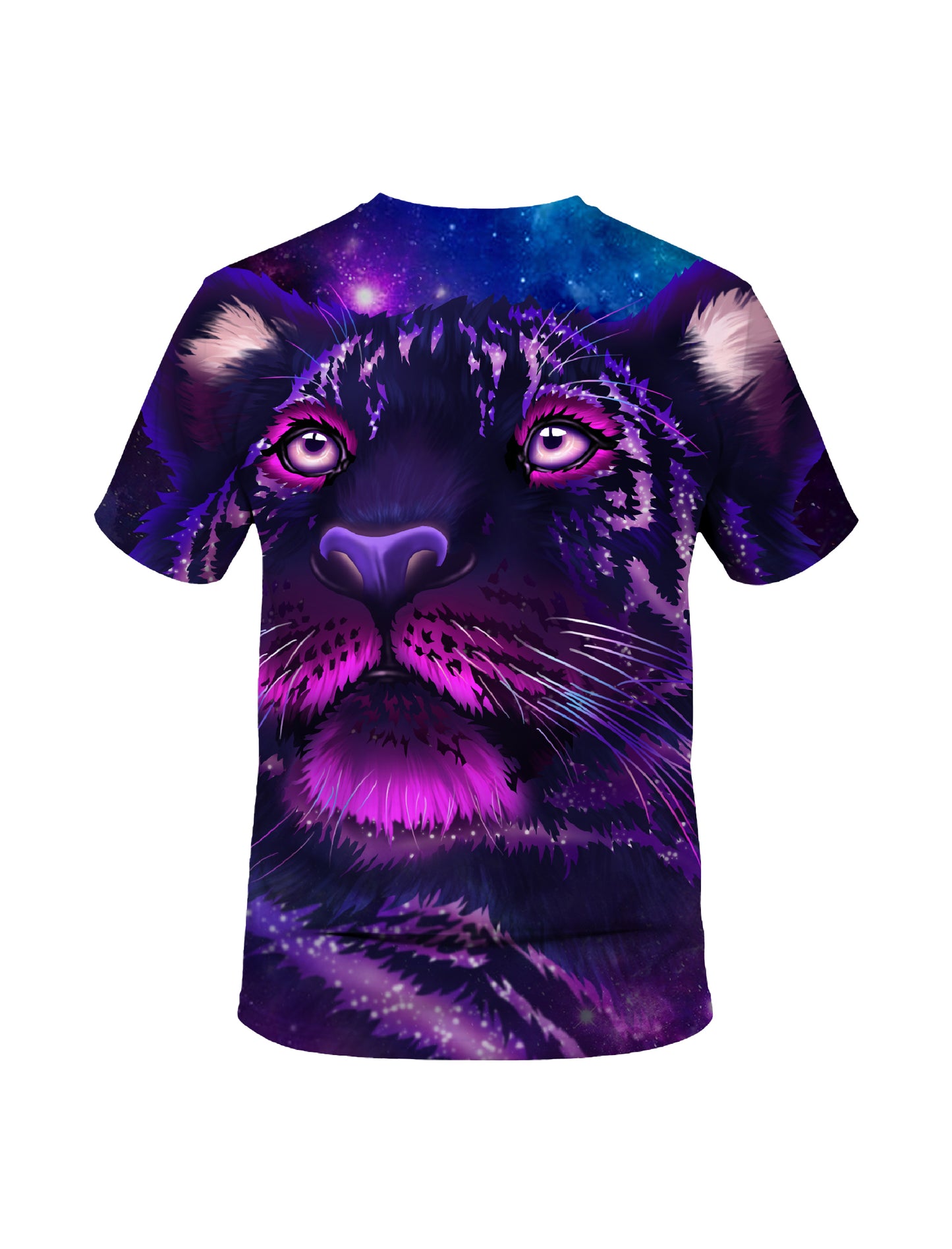 3D All Over Print T-Shirt Men Women Galaxy Panther Face Purple Cosmic Style