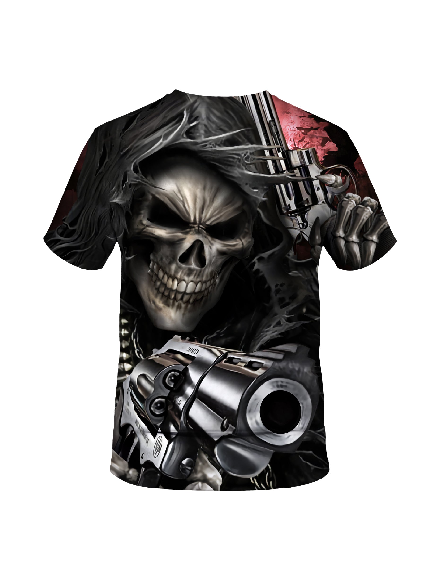 3D All Over Print Skull Gun Hoodie for Men Women, Edgy Gothic Style Graphic Sweatshirt T-Shirt