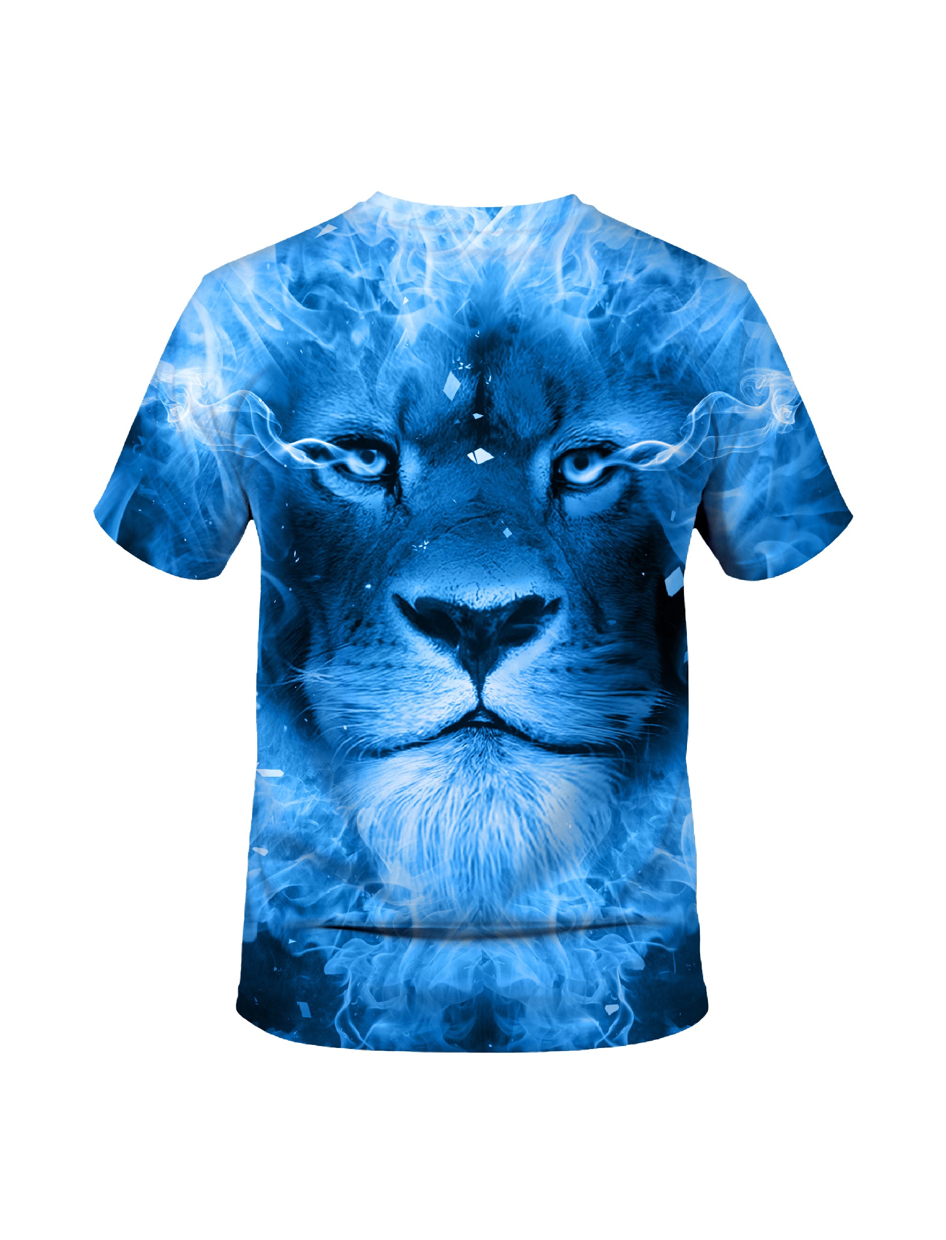 3D All Over Print Lion T-Shirt for Men Women Blue Flame Art Style