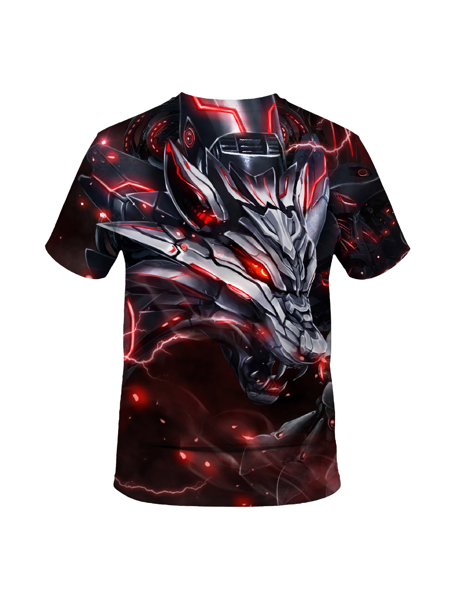 Men Women 3D All Over Print Cyber Dragon T-Shirt Glow Red Lightning Graphic Pullover
