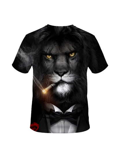 Men Women 3D All Over Print Lion Smoking Cigar Tuxedo T-Shirt Graphic Sweatshirt