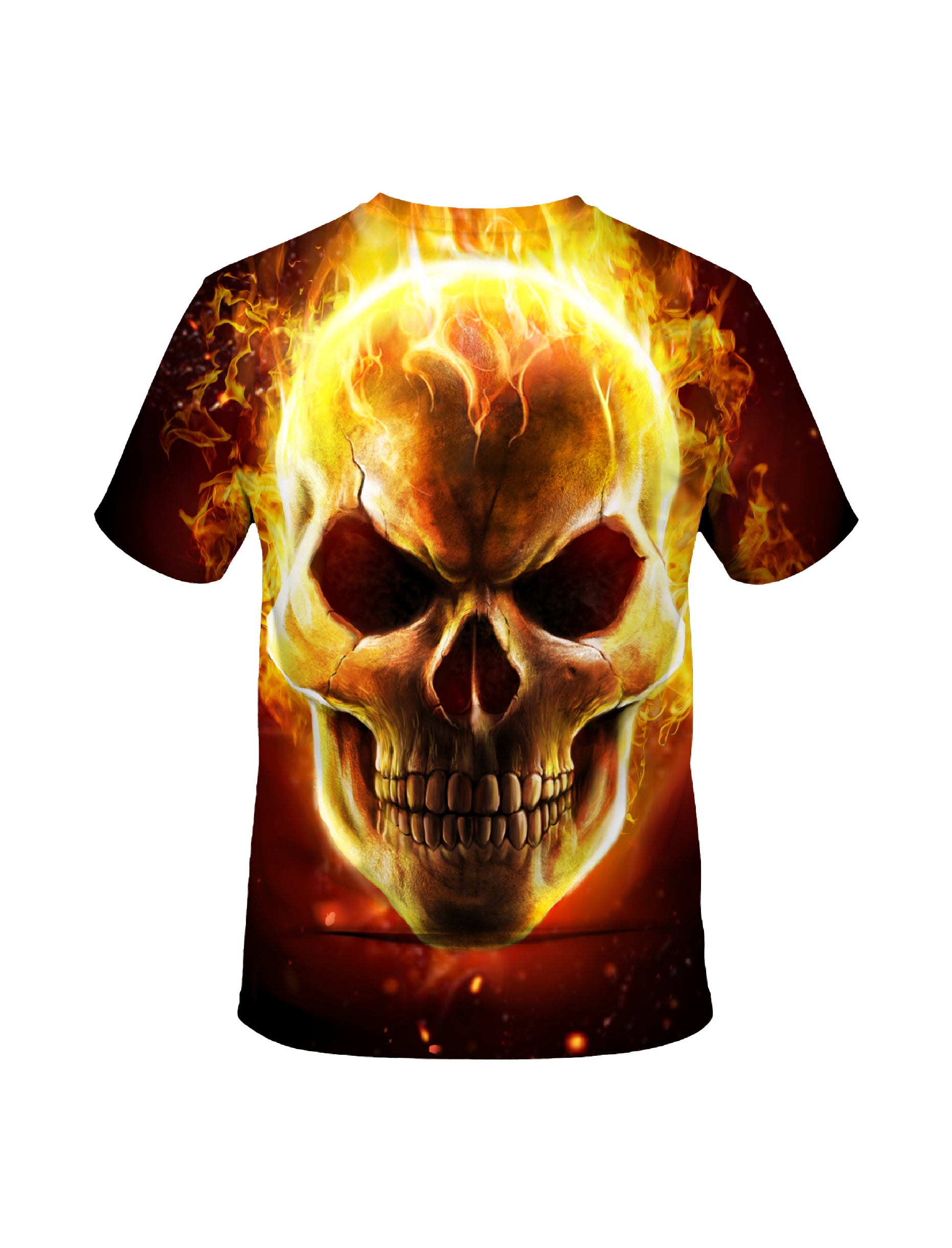 Flaming Skull 3D All Over Print T-Shirt for Men Women, edgy streetwear style with fiery graphic design