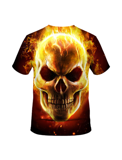 Flaming Skull 3D All Over Print T-Shirt for Men Women, edgy streetwear style with fiery graphic design