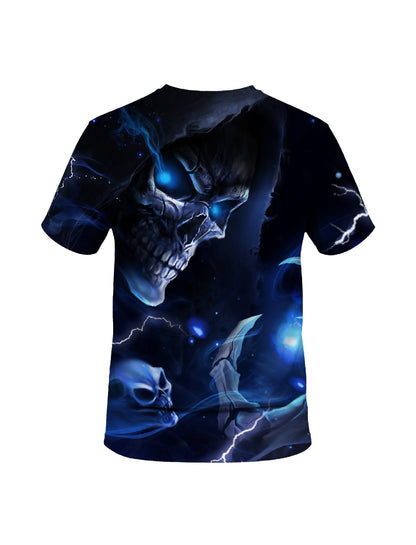Blue Glow Skull 3D All Over Print T-Shirt Men Women Gothic Horror Style Sweatshirt