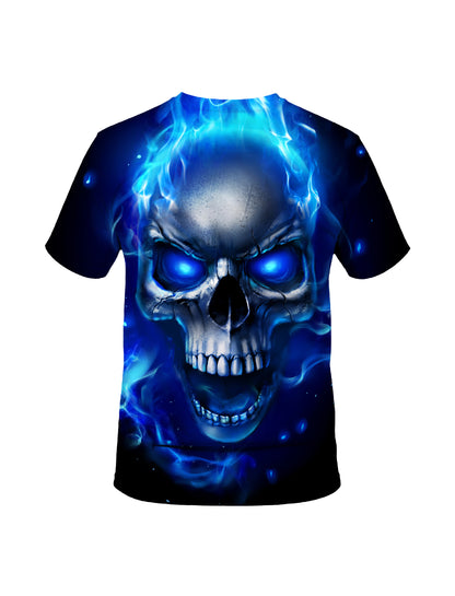 3D All Over Print Blue Flame Skull T-Shirt with Design for Men Women edgy streetwear