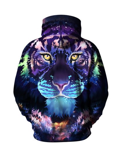 3D All Over Print Galaxy Tiger Hoodie for Men Women, Cosmic Space Animal Design Pullover Sweatshirt
