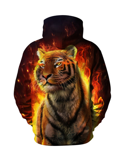 Men Women 3D All Over Print Fire Tiger Hoodie Sweatshirt for Casual Streetwear
