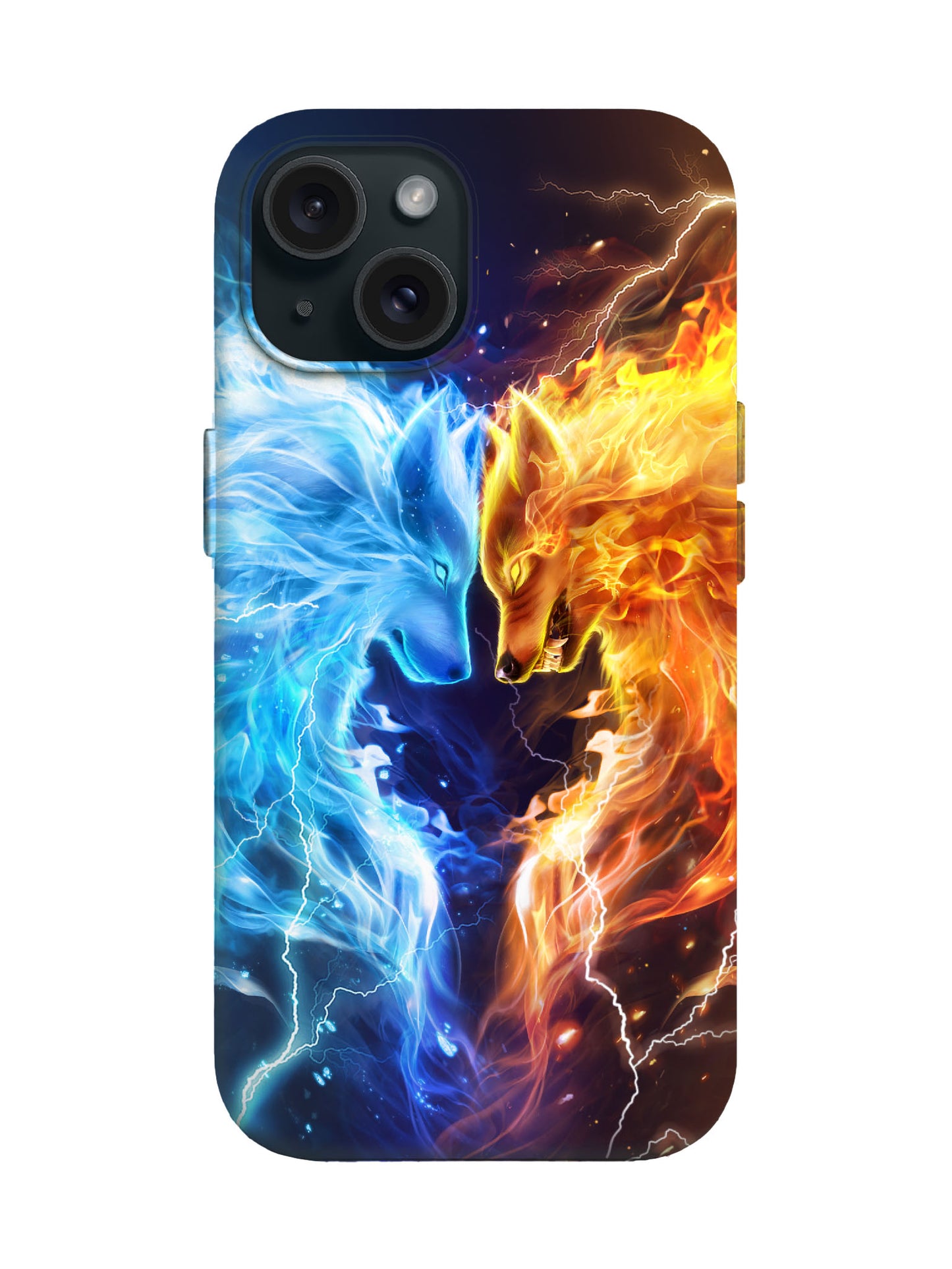 Fire and Ice Wolves Edgy Cyberpunk Tough Phone Case
