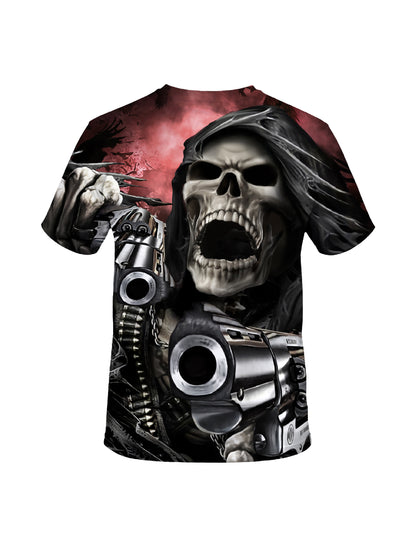 Men Women 3D Skull Reaper with Guns All Over Print T-Shirt Horror Graphic Design