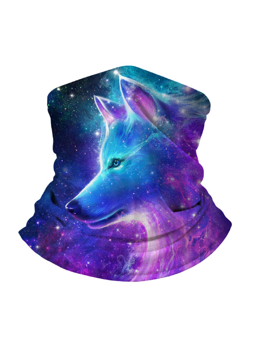 Unisex Neck Gaiter with 3D all over print galaxy nebula wolf design, Aesthetic style, breathable fabric, soft stretchy, UV protection for outdoor activities