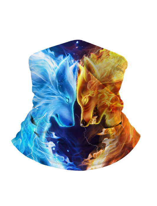 Unisex Pullover Hoodie with 3D All Over Print featuring Ice and Fire Wolf Duel, Mythical Aesthetic Streetwear, Soft Cotton Blend, Loose Fit