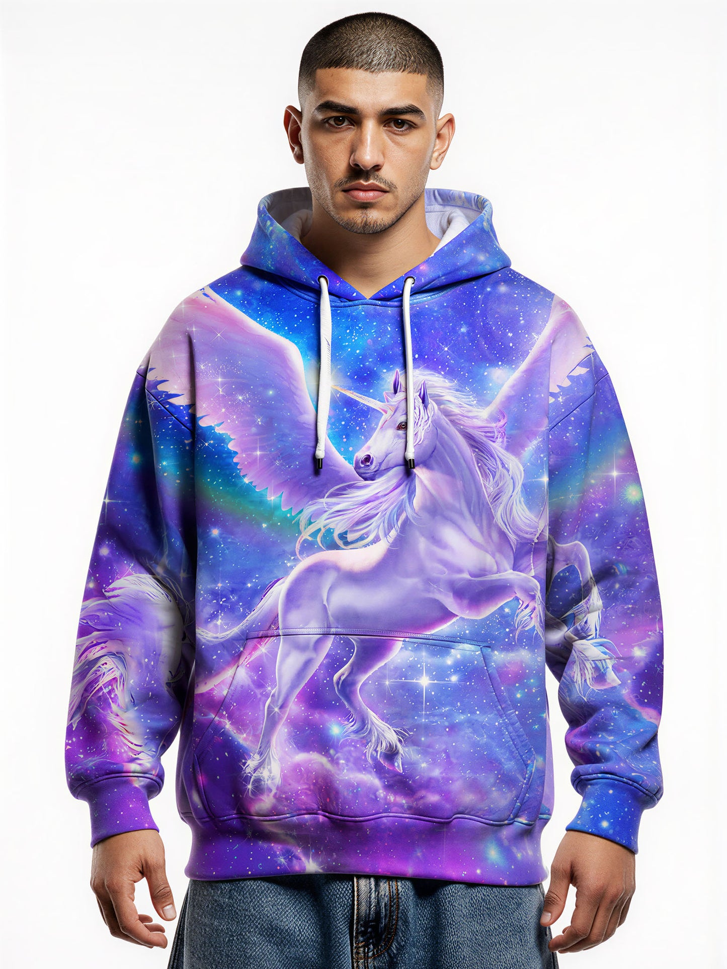 3D All Over Print Unicorn Galaxy Hoodie for Men Women, Cosmic Fantasy Pullover Sweatshirt