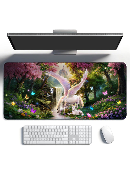 Mother & Baby Pegasus in Cherry Blossom Forest Gaming Mouse Pad