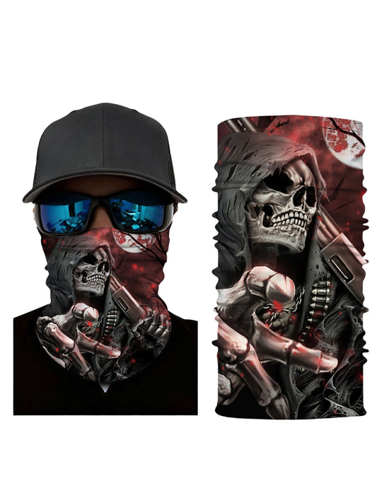 Tube Face Mask with 3D all over print graffiti skull design, streetwear aesthetic unisex balaclava, breathable fabric windproof for men women outdoor use
