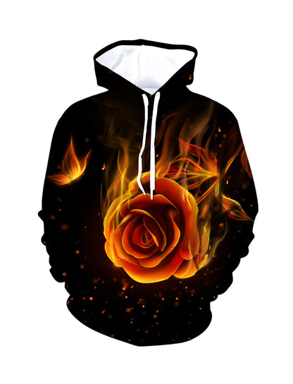 Flaming Rose 3D All Over Print Hoodie for Men Women, Fire Butterfly Design Unisex Streetwear