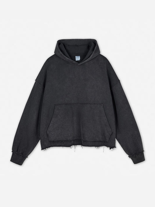 Stone-Washed Black Oversized Hoodie 420g Soft French Terry