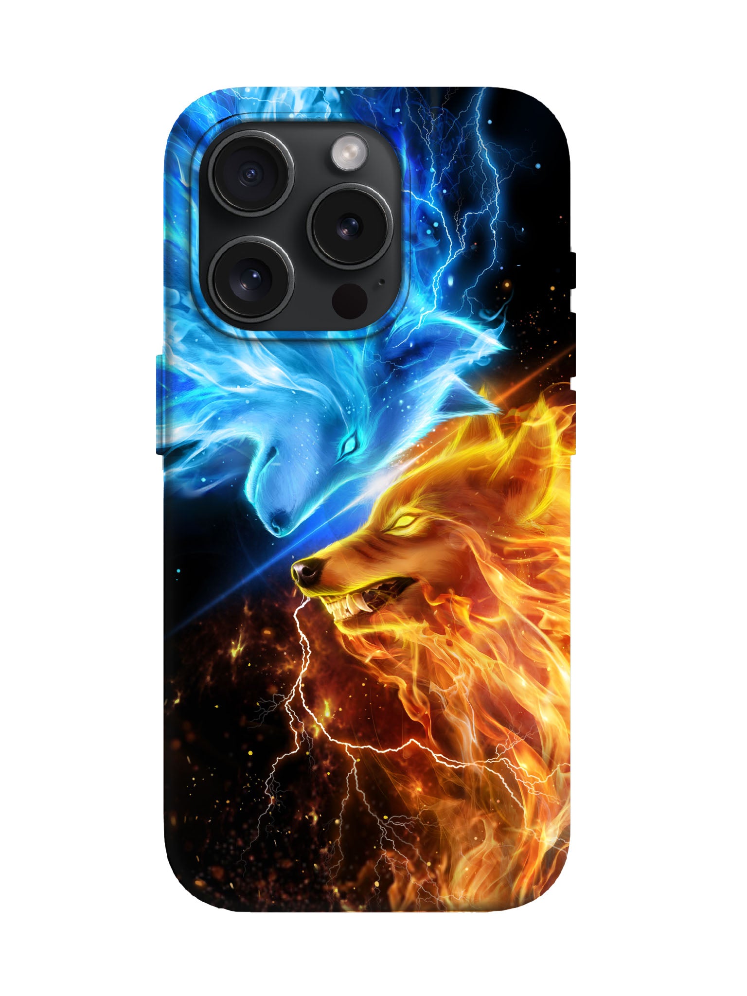 Dual Wolf Flame and Lightning Edgy Tough Phone Case