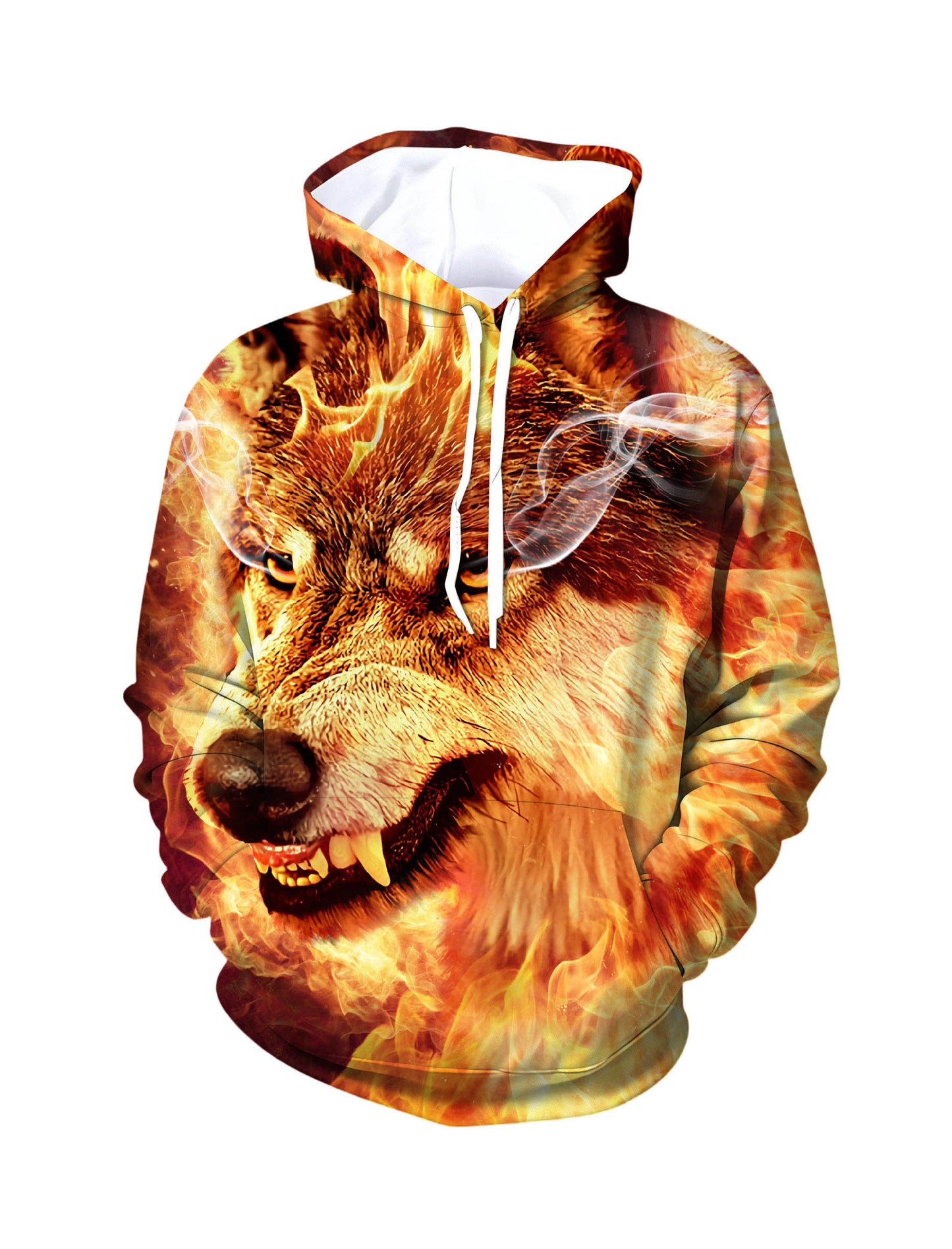 Trendy Flame Wolf Graphic Hoodie Unisex Oversized Casual Pullover