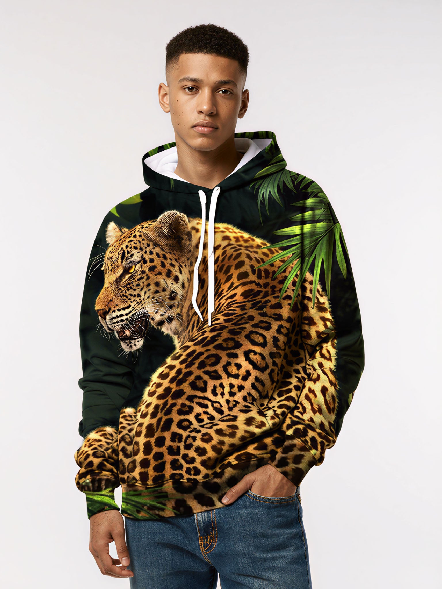Leopard 3D All Over Print Hoodie Unisex Jungle Animal Style Soft Cotton Blend