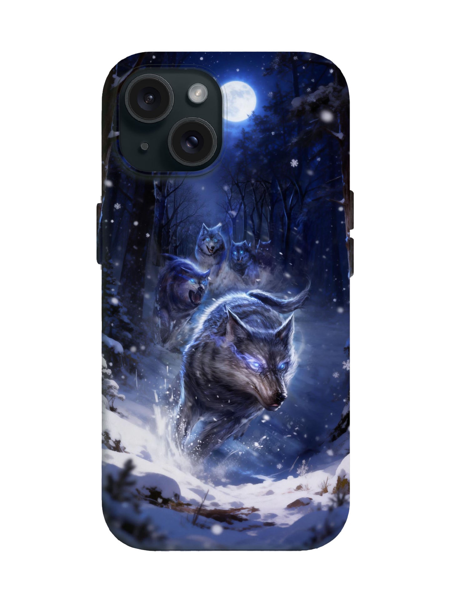 Wolf Pack in Moonlit Snow Edgy Cyberpunk Protective Phone Case