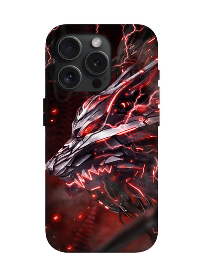 Cyberpunk Dragon with Red Lightning Edgy Tough Phone Case