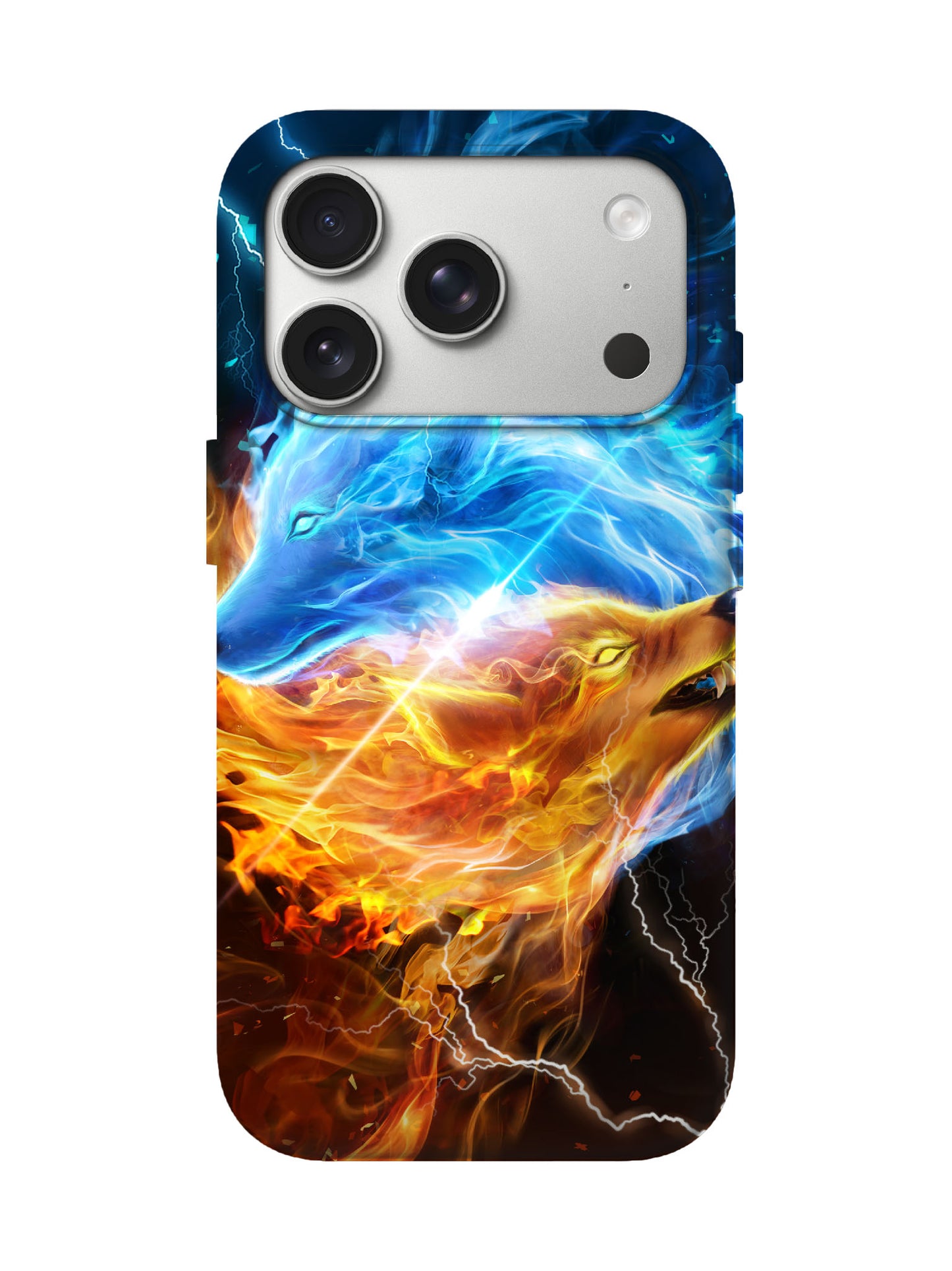 Dual Wolf Flame Lightning Edgy Tough Phone Case