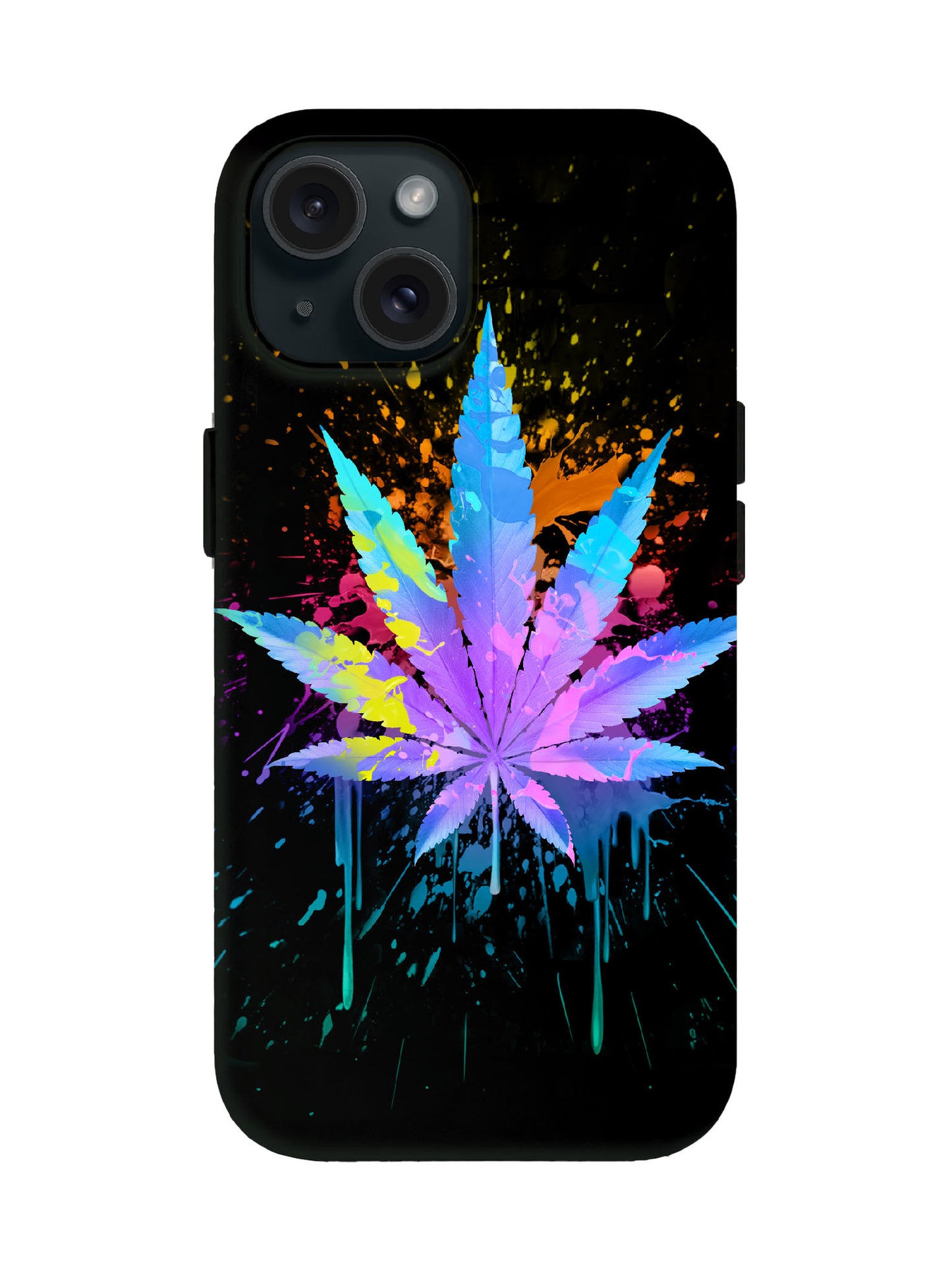 Neon Cannabis Leaf Splatter Cyberpunk Protective Phone Case