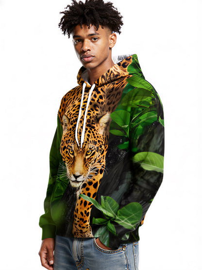 Leopard Jungle 3D All Over Print Hoodie for Men Women Wild Animal Graphic Pullover Sweatshirt