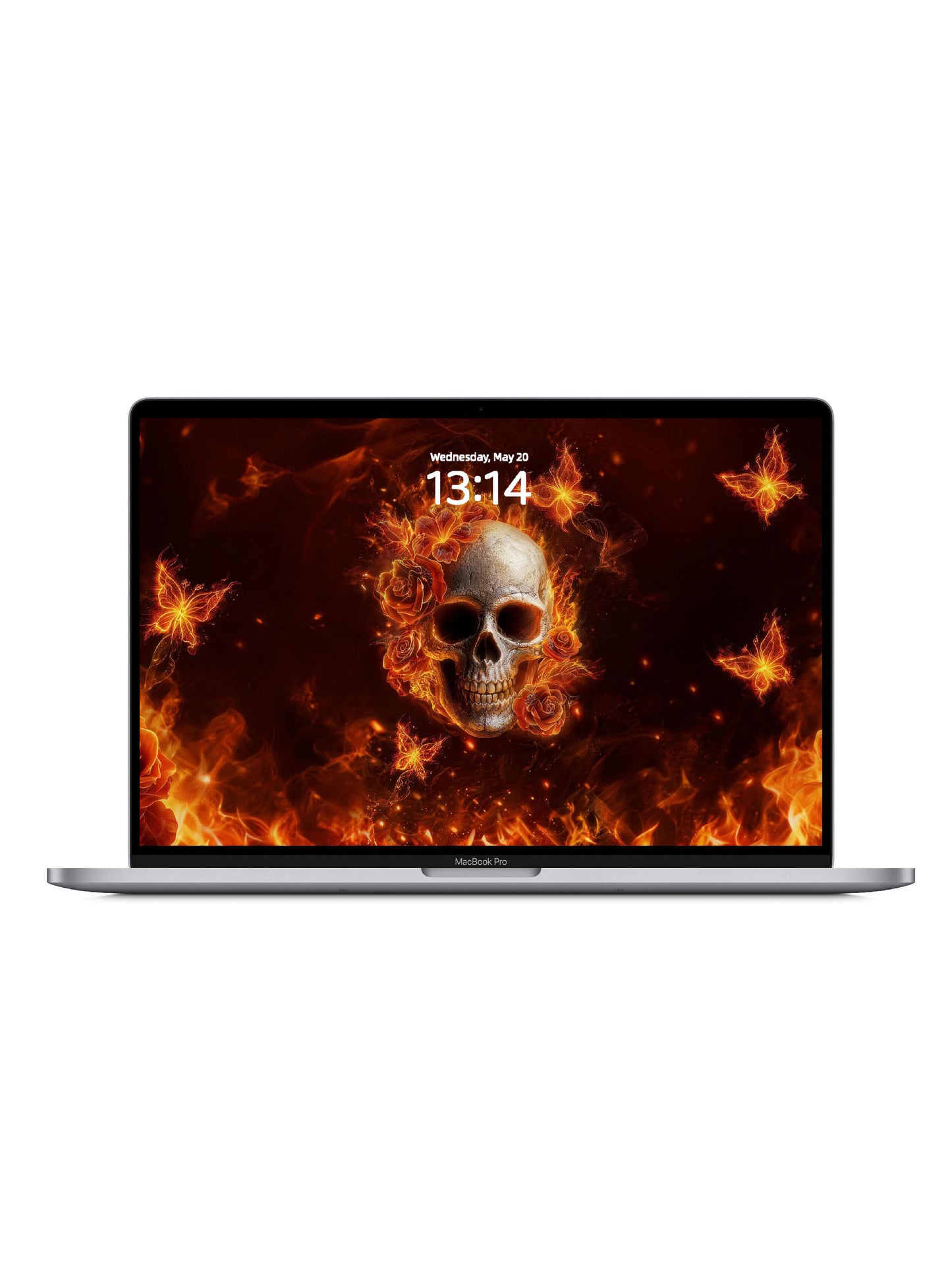 Fire Butterfly Floral Skull Digital Wallpaper