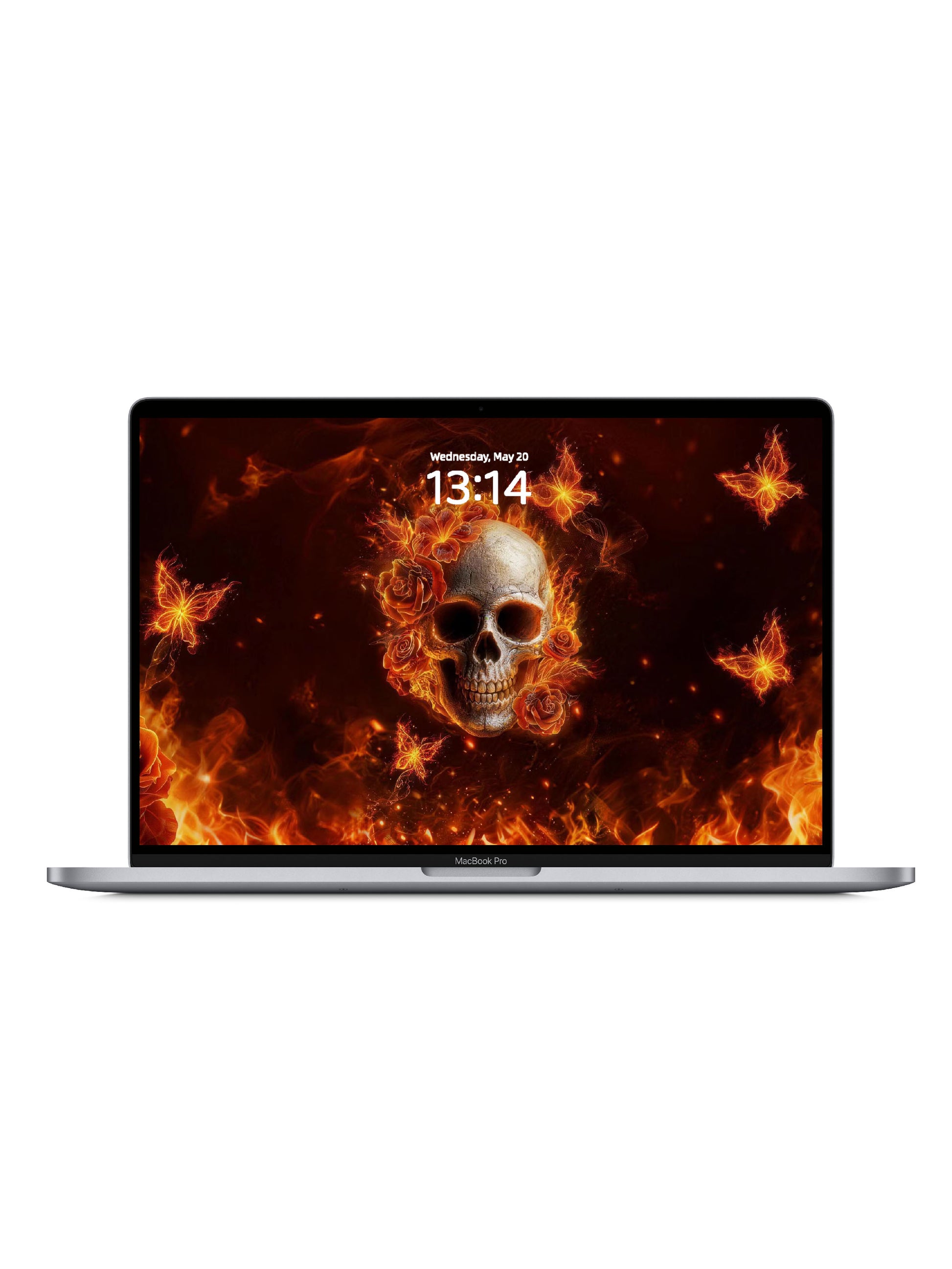 Fire Butterfly Floral Skull Digital Wallpaper