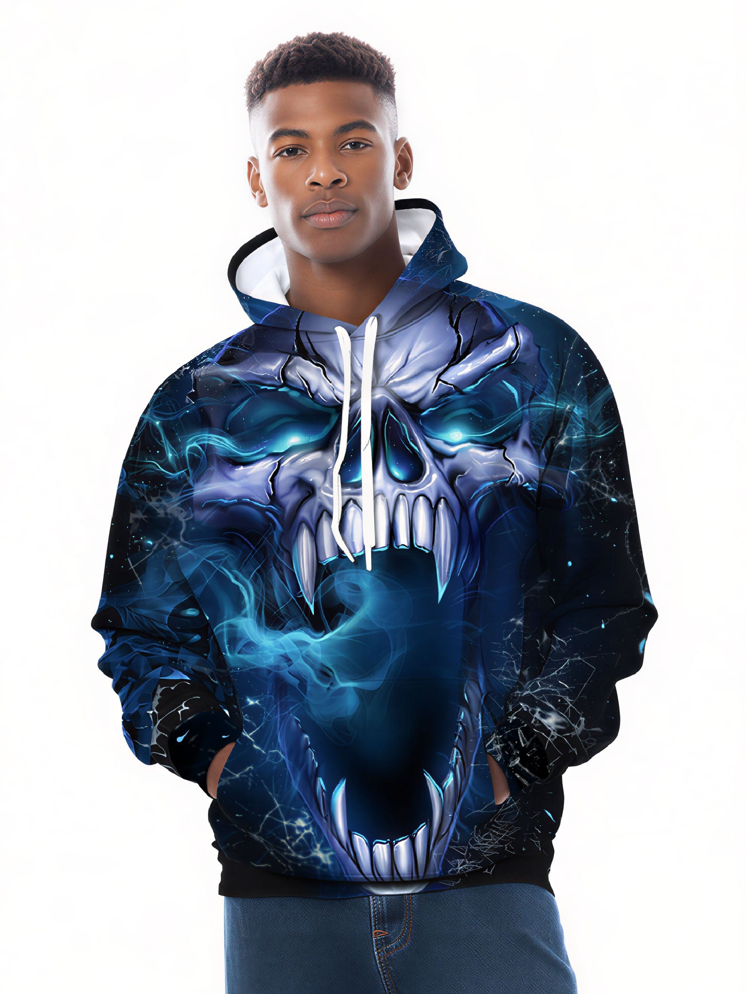 Hoodie 3D All Over Print Glowing Skull Streetwear Unisex Cotton Blend Soft Comfortable
