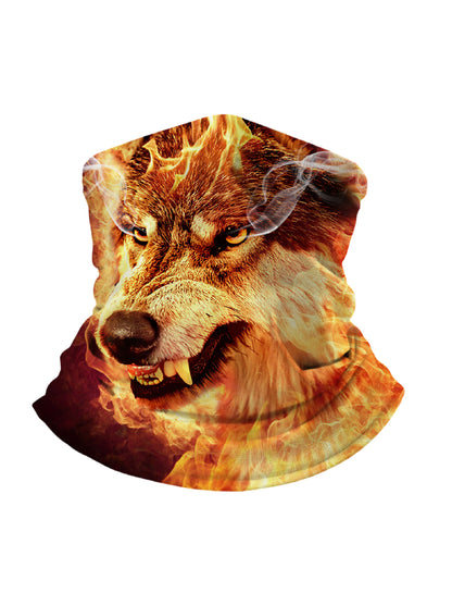 Fiery Wolf & Skull Graffiti 3D All-Over Print Tube Mask – Unisex Streetwear Face Cover, Breathable for Daily Wear