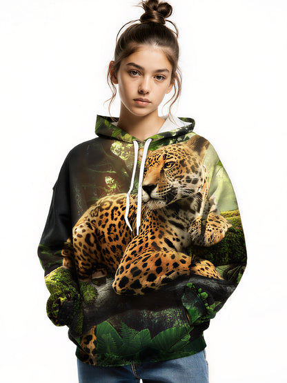 Unisex 3D All Over Print Hoodie Jaguar Jungle Nature Aesthetic Soft Cotton Blend