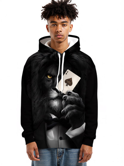 Lion in Tuxedo 3D All Over Print Hoodie for Men Women Ace of Spades Cool Streetwear