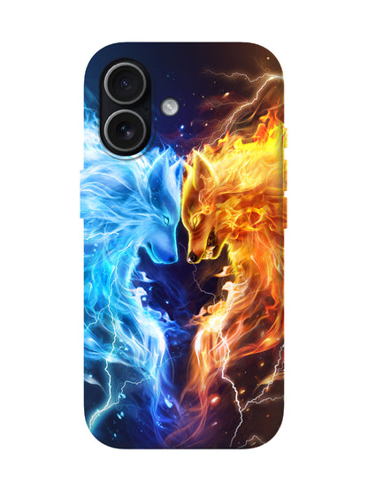 Fire and Ice Wolves Edgy Cyberpunk Tough Phone Case