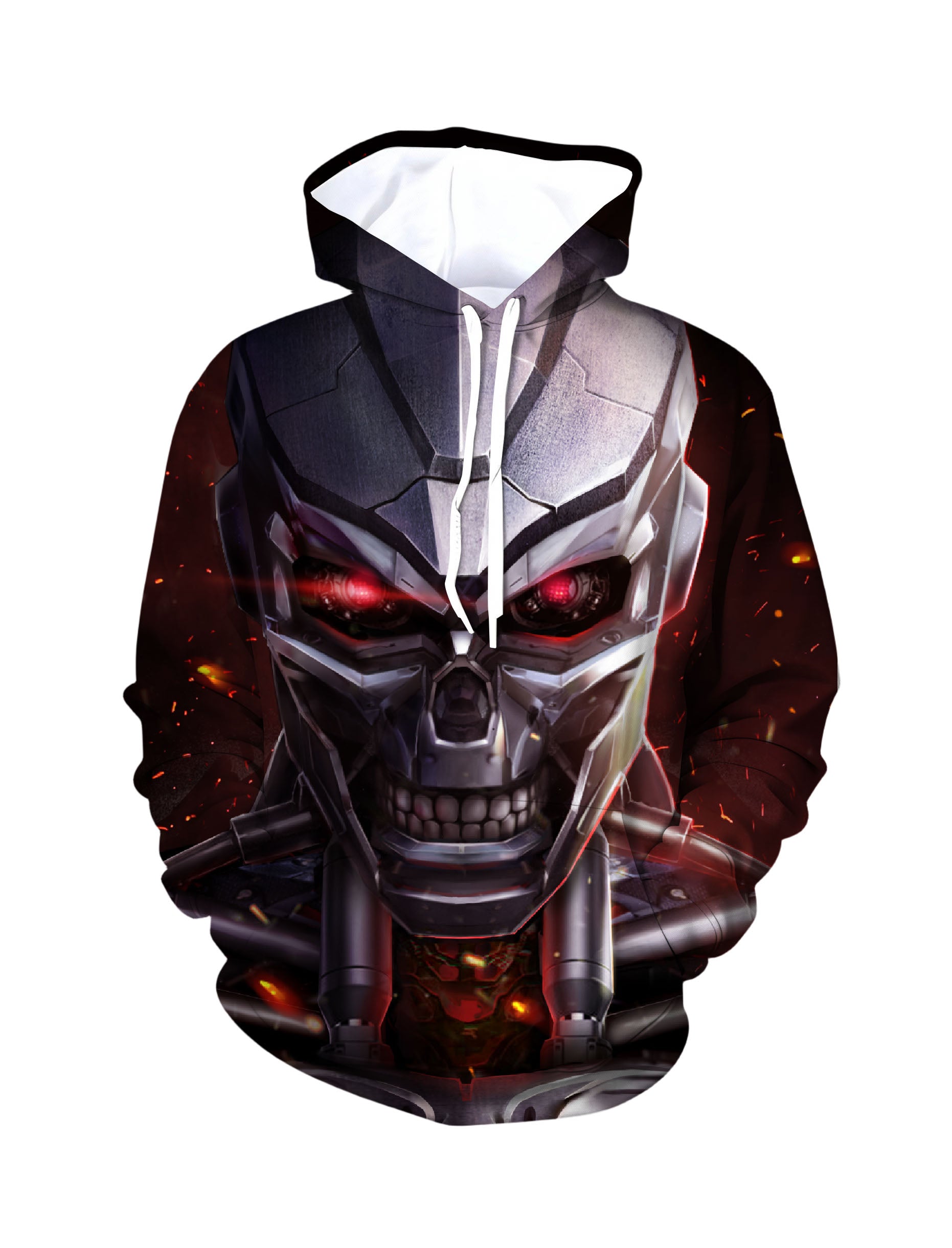 Unisex 3D All Over Print Hoodie with Cyberpunk Robot Skull Design, Soft Cotton Blend Streetwear