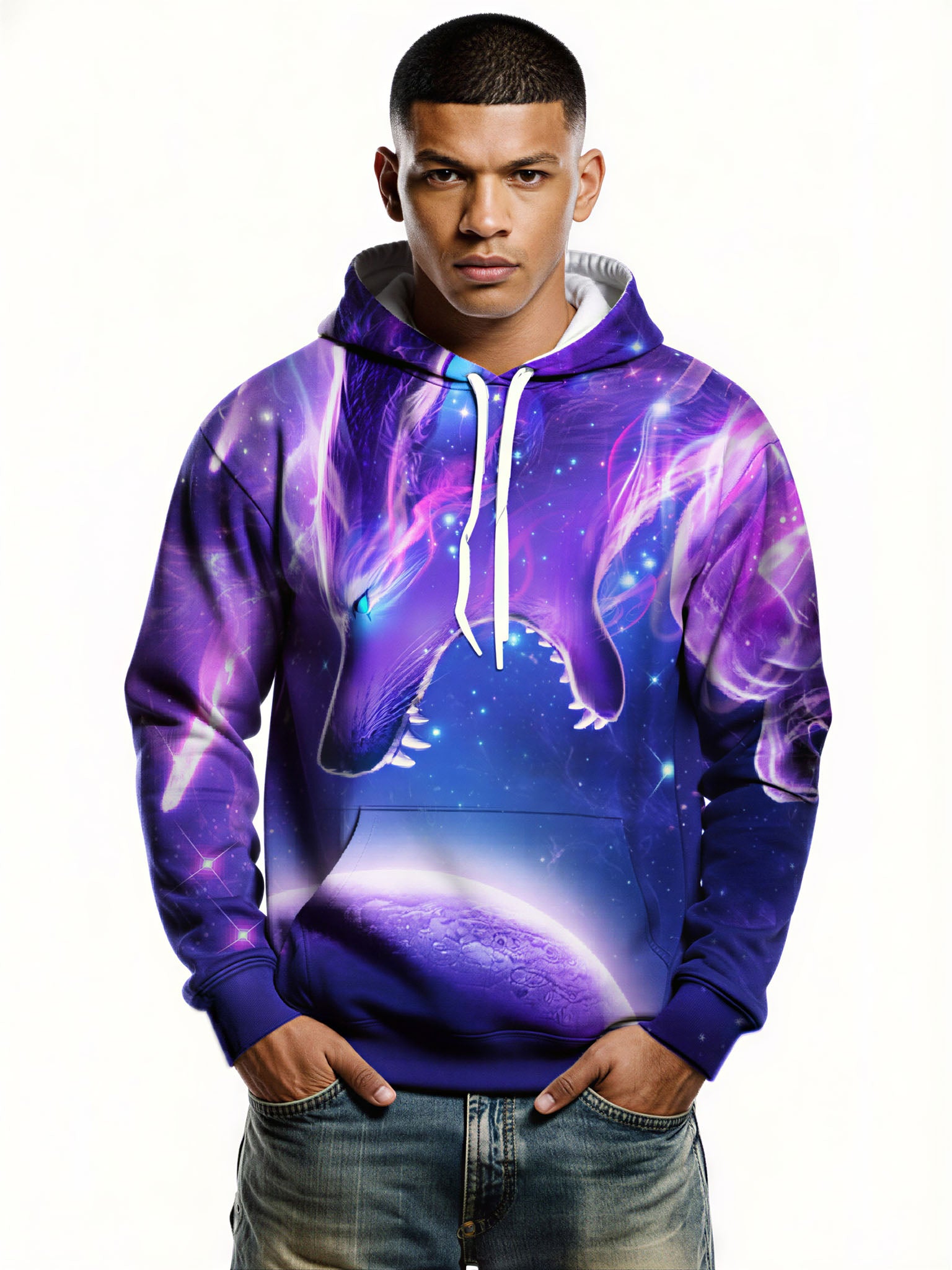 3D All Over Print Galaxy Wolf Hoodie | Unisex Cosmic Space Graphic Pullover